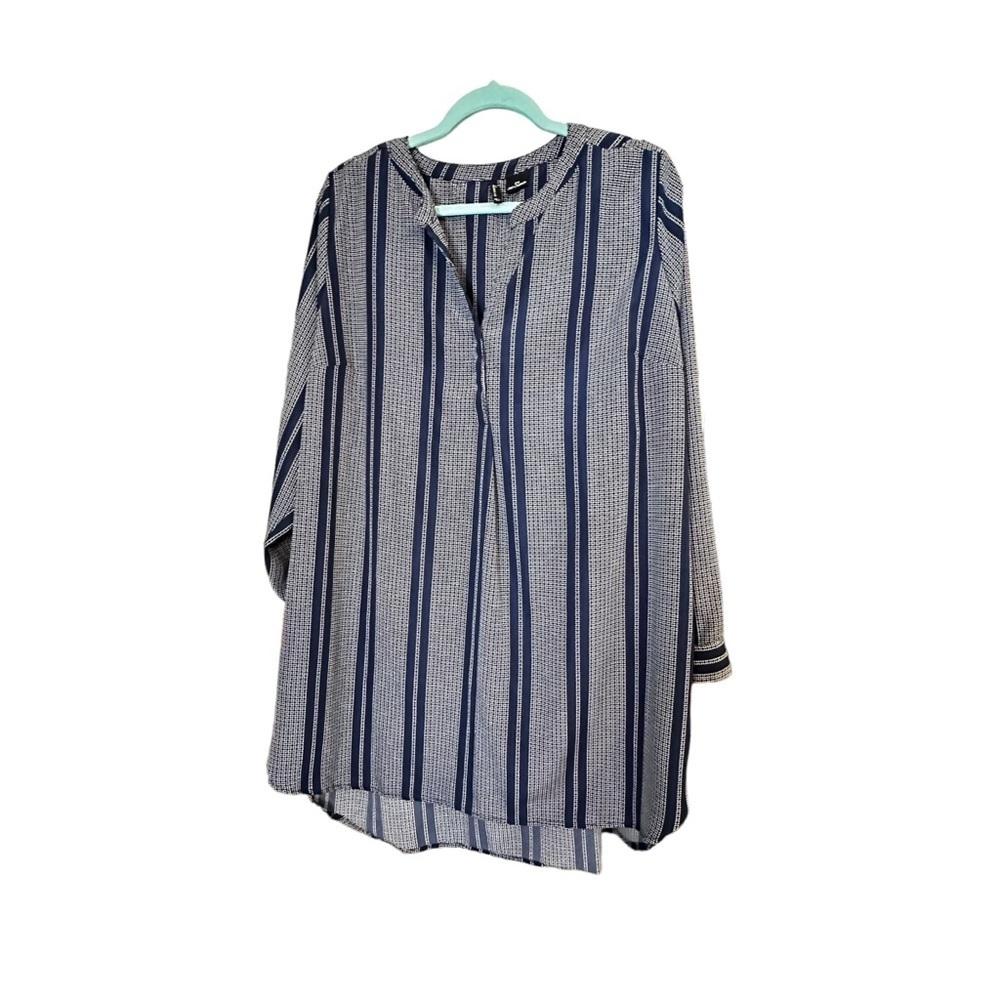🔴New Directions 100% polyester long sleeve navy blue and gray tunic sz 2x